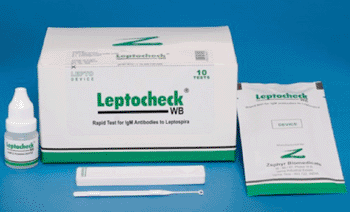 Image: Leptocheck-WB Rapid Test for Leptospirosis (Photo courtesy of Zephyr Biomedicals).